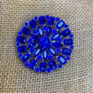 Blue Round Vintage Brooch Pin Silver Tone